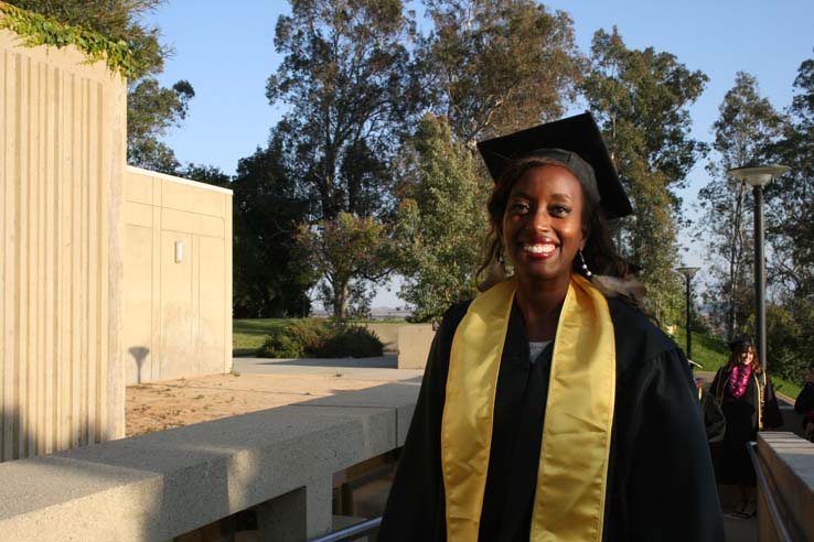 Students on walkway at Commencement