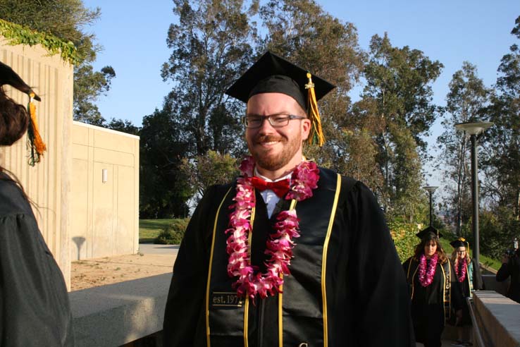 Students on walkway at Commencement