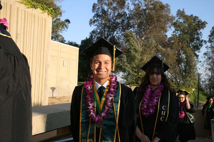 Students on walkway at Commencement