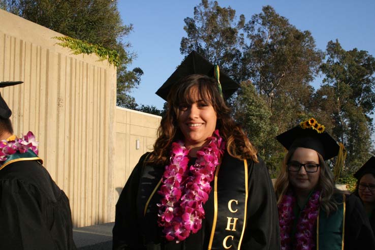 Students on walkway at Commencement