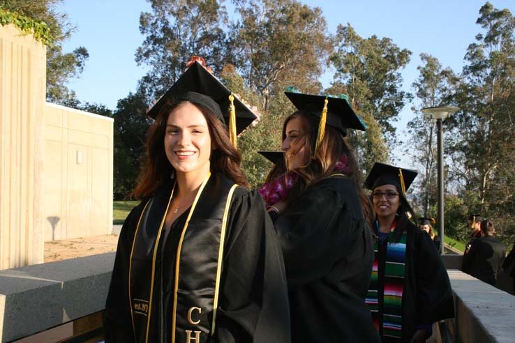 Students on walkway at Commencement