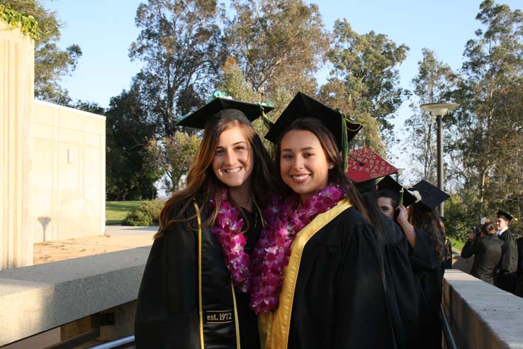 Students on walkway at Commencement