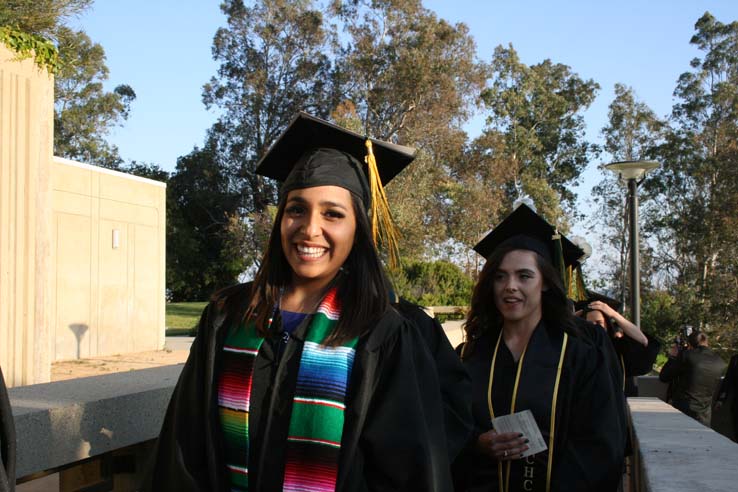 Students on walkway at Commencement