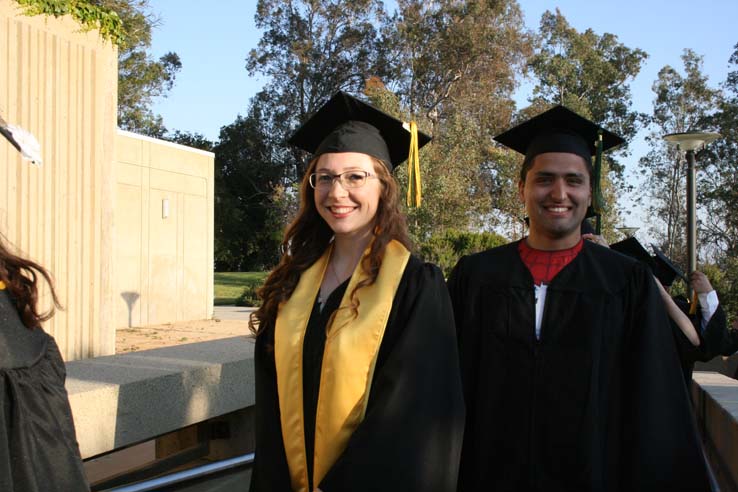 Students on walkway at Commencement