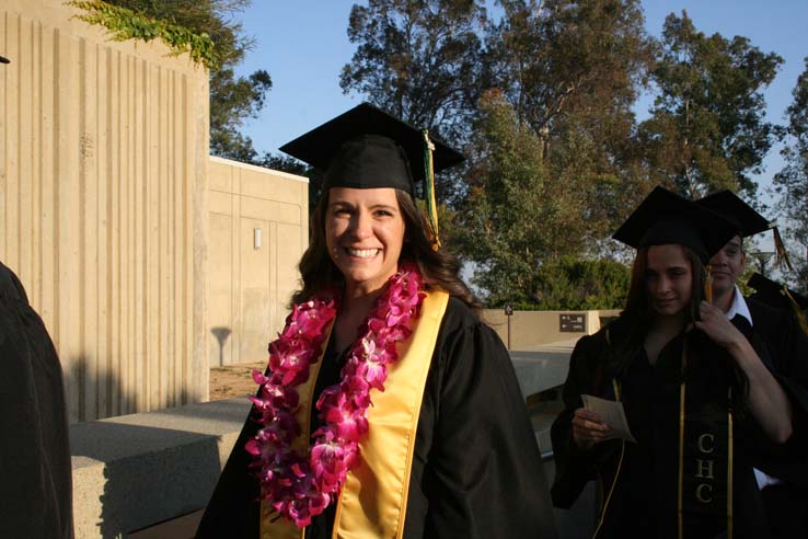 Students on walkway at Commencement