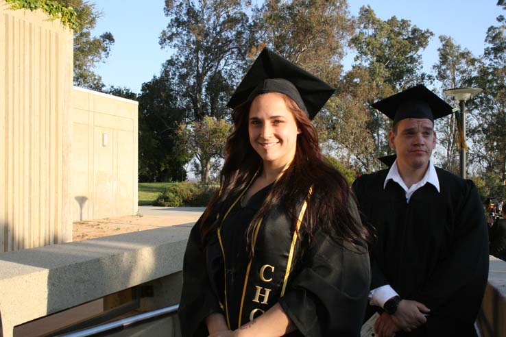 Students on walkway at Commencement