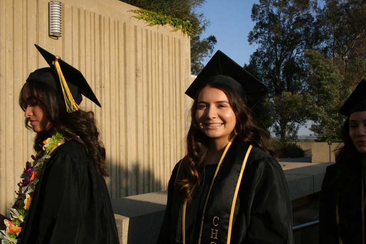 Students on walkway at Commencement