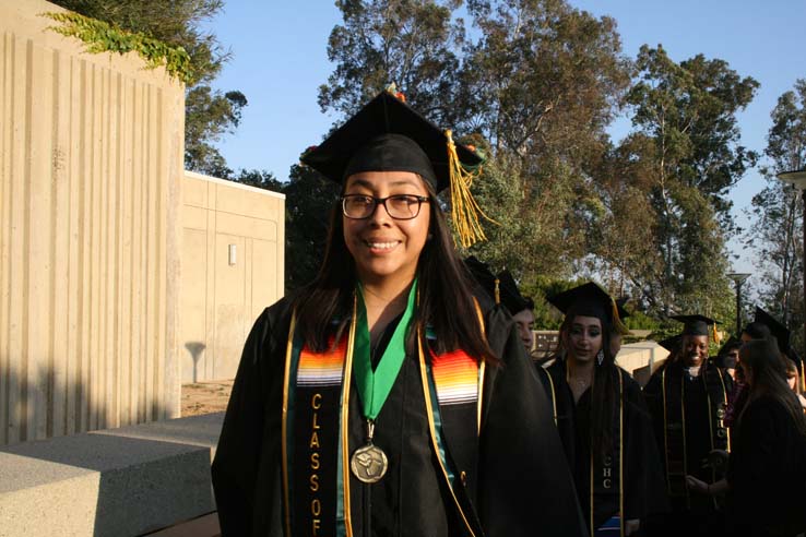 Students on walkway at Commencement