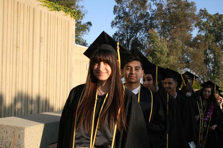 Students on walkway at Commencement