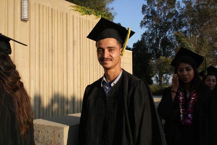 Students on walkway at Commencement