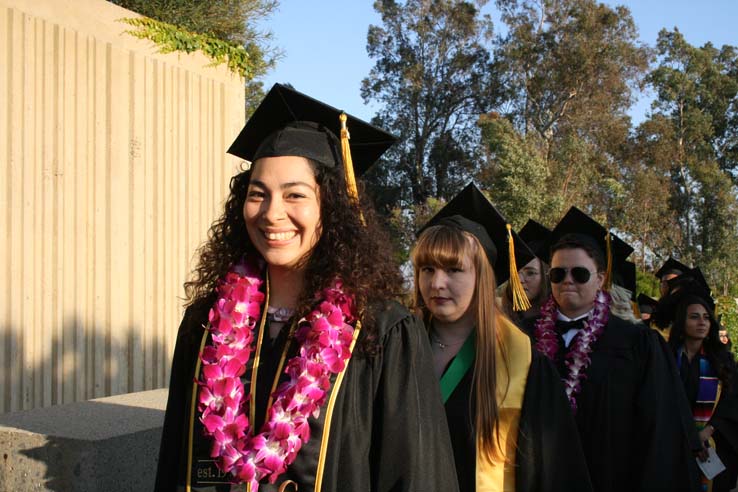 Students on walkway at Commencement