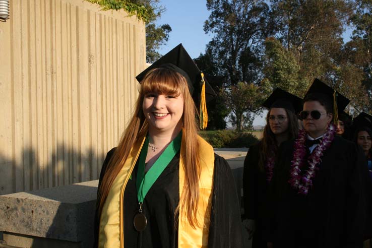 Students on walkway at Commencement