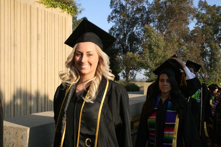 Students on walkway at Commencement