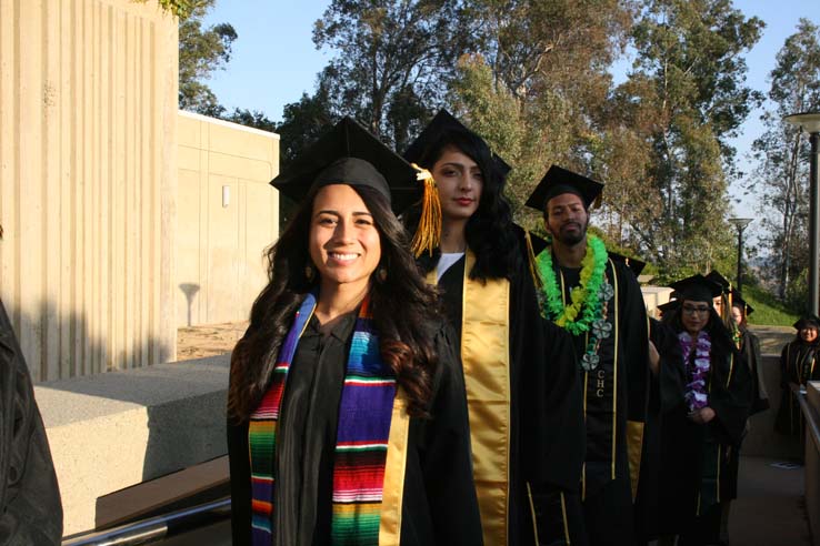 Students on walkway at Commencement