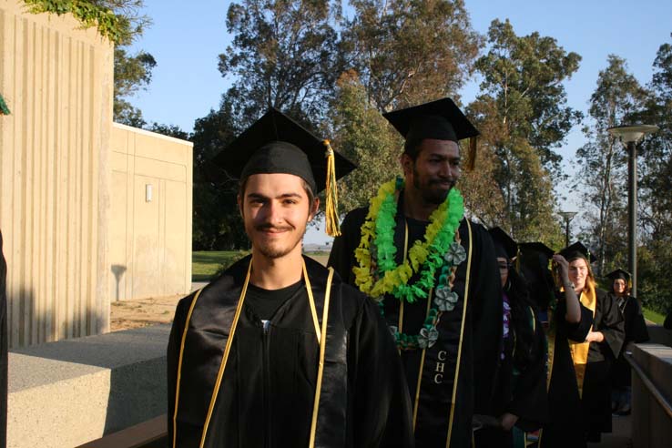 Students on walkway at Commencement