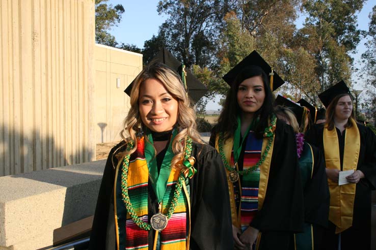 Students on walkway at Commencement