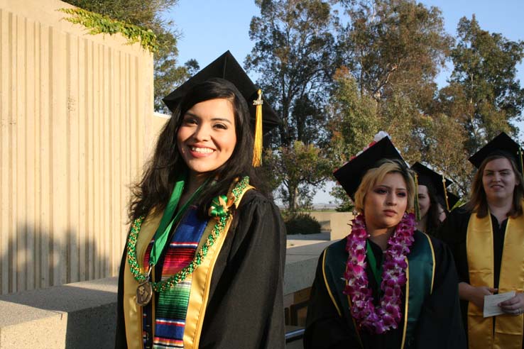 Students on walkway at Commencement