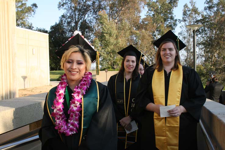 Students on walkway at Commencement