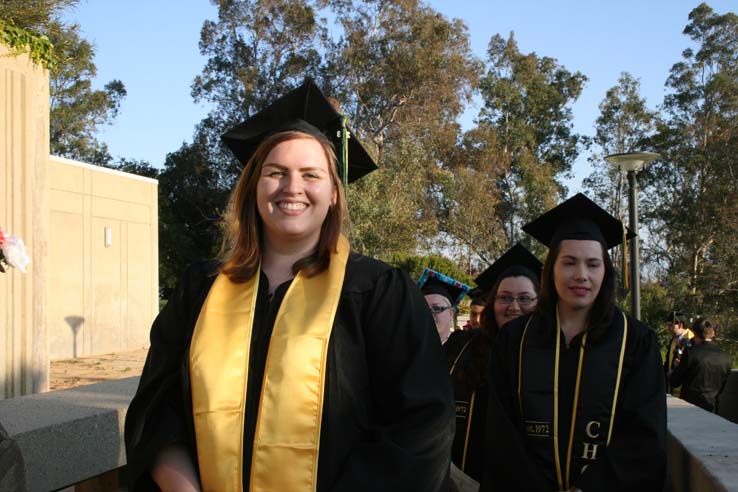 Students on walkway at Commencement