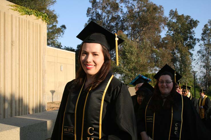 Students on walkway at Commencement