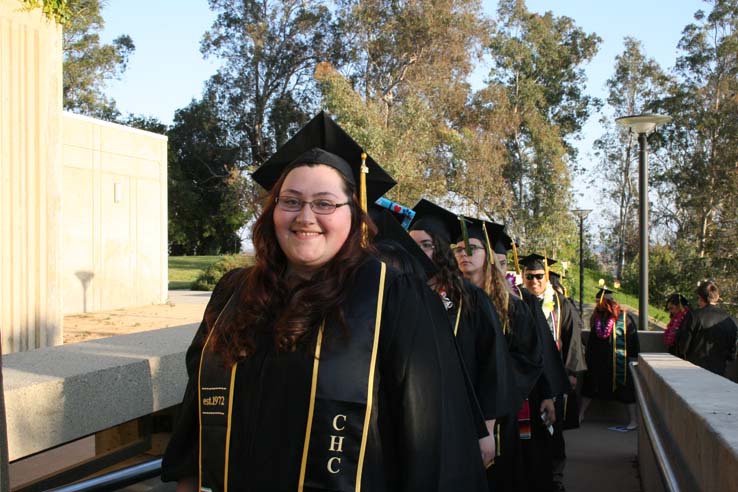 Students on walkway at Commencement