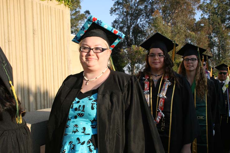 Students on walkway at Commencement