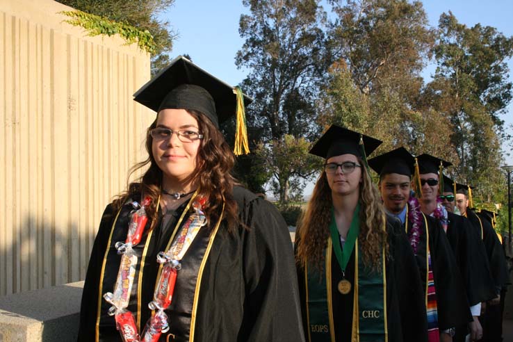 Students on walkway at Commencement