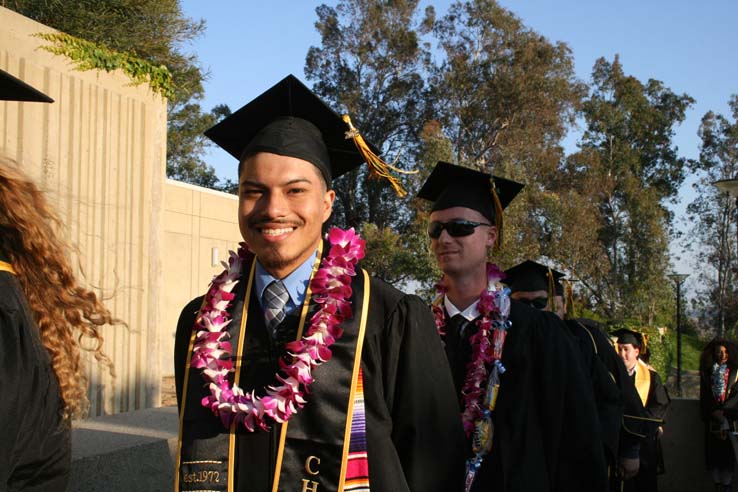 Students on walkway at Commencement