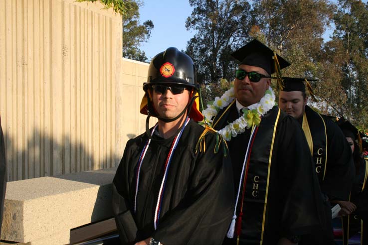 Students on walkway at Commencement