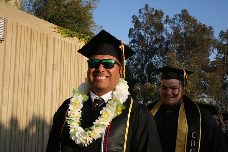 Students on walkway at Commencement