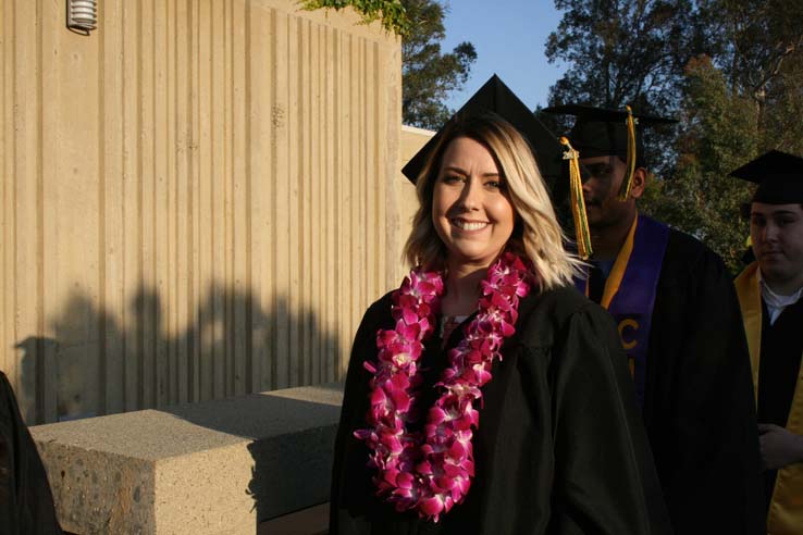 Students on walkway at Commencement