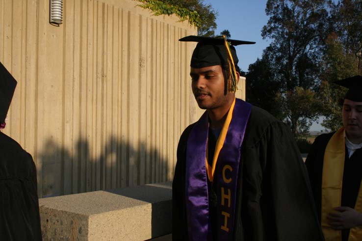 Students on walkway at Commencement