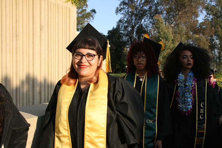 Students on walkway at Commencement