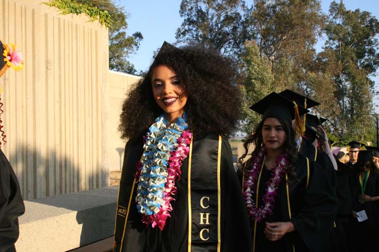 Students on walkway at Commencement