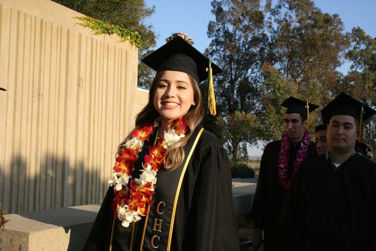 Students on walkway at Commencement