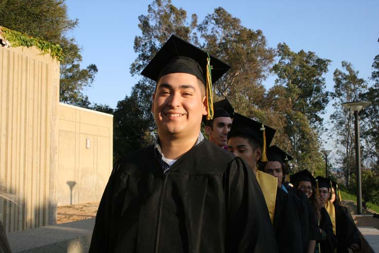 Students on walkway at Commencement