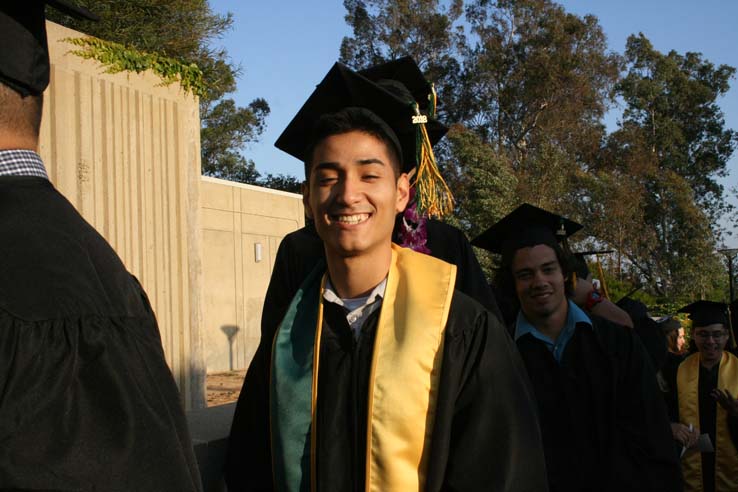 Students on walkway at Commencement