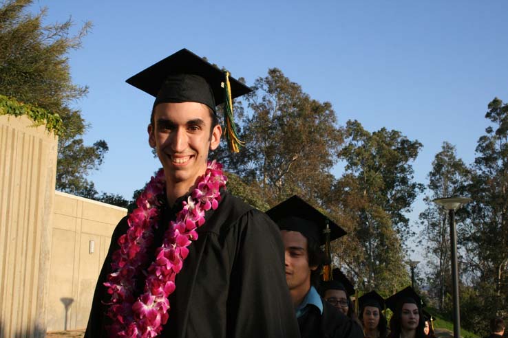 Students on walkway at Commencement