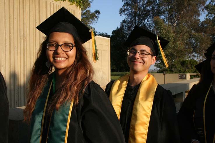 Students on walkway at Commencement