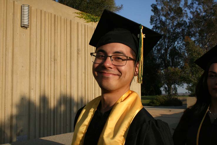 Students on walkway at Commencement