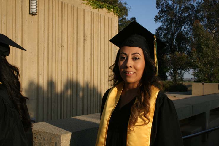 Students on walkway at Commencement