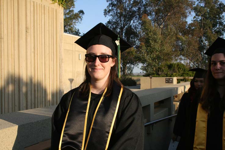 Students on walkway at Commencement