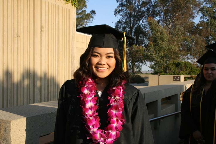 Students on walkway at Commencement