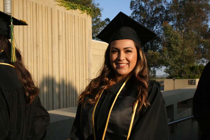 Students on walkway at Commencement