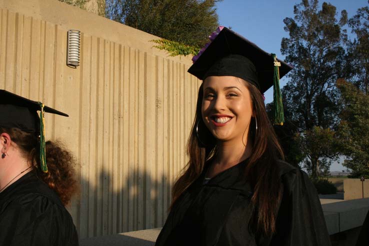 Students on walkway at Commencement