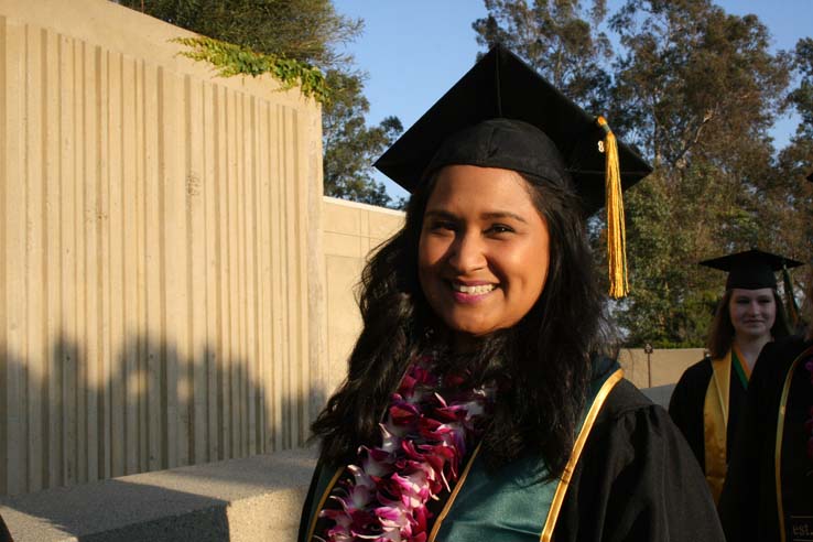 Students on walkway at Commencement