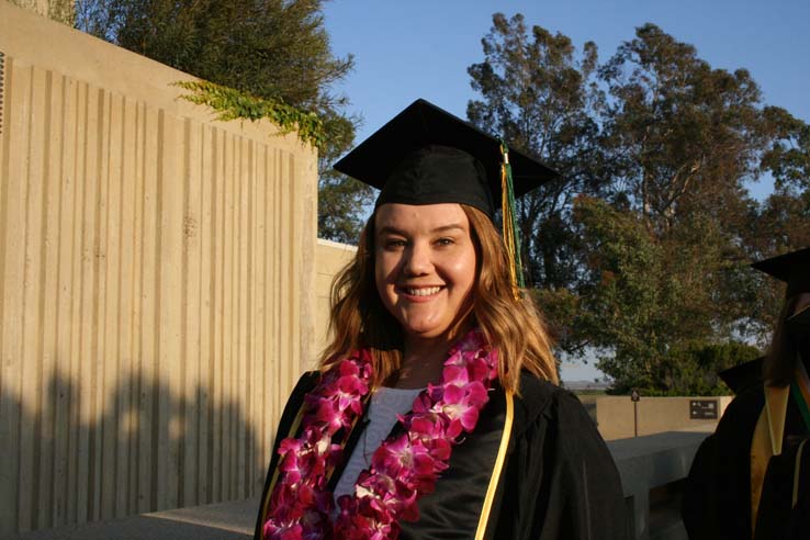 Students on walkway at Commencement