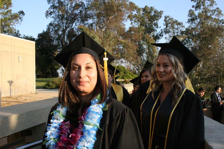 Students on walkway at Commencement