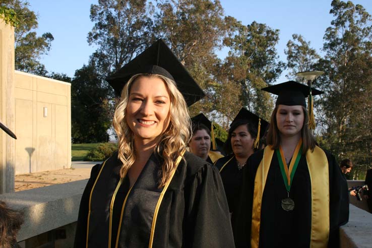 Students on walkway at Commencement