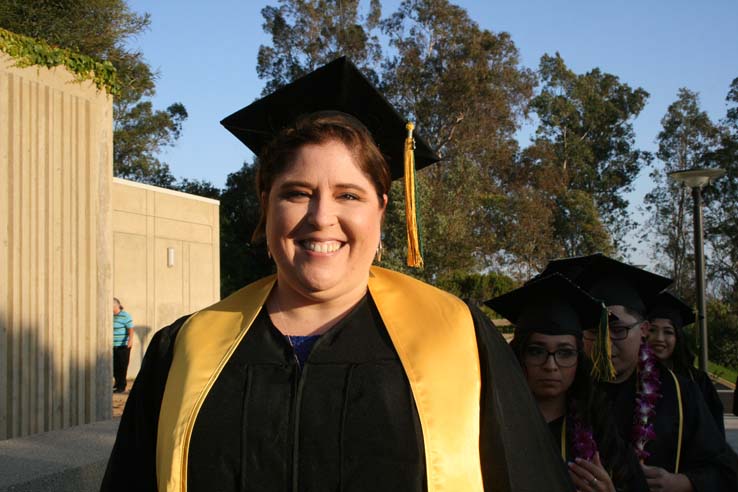 Students on walkway at Commencement